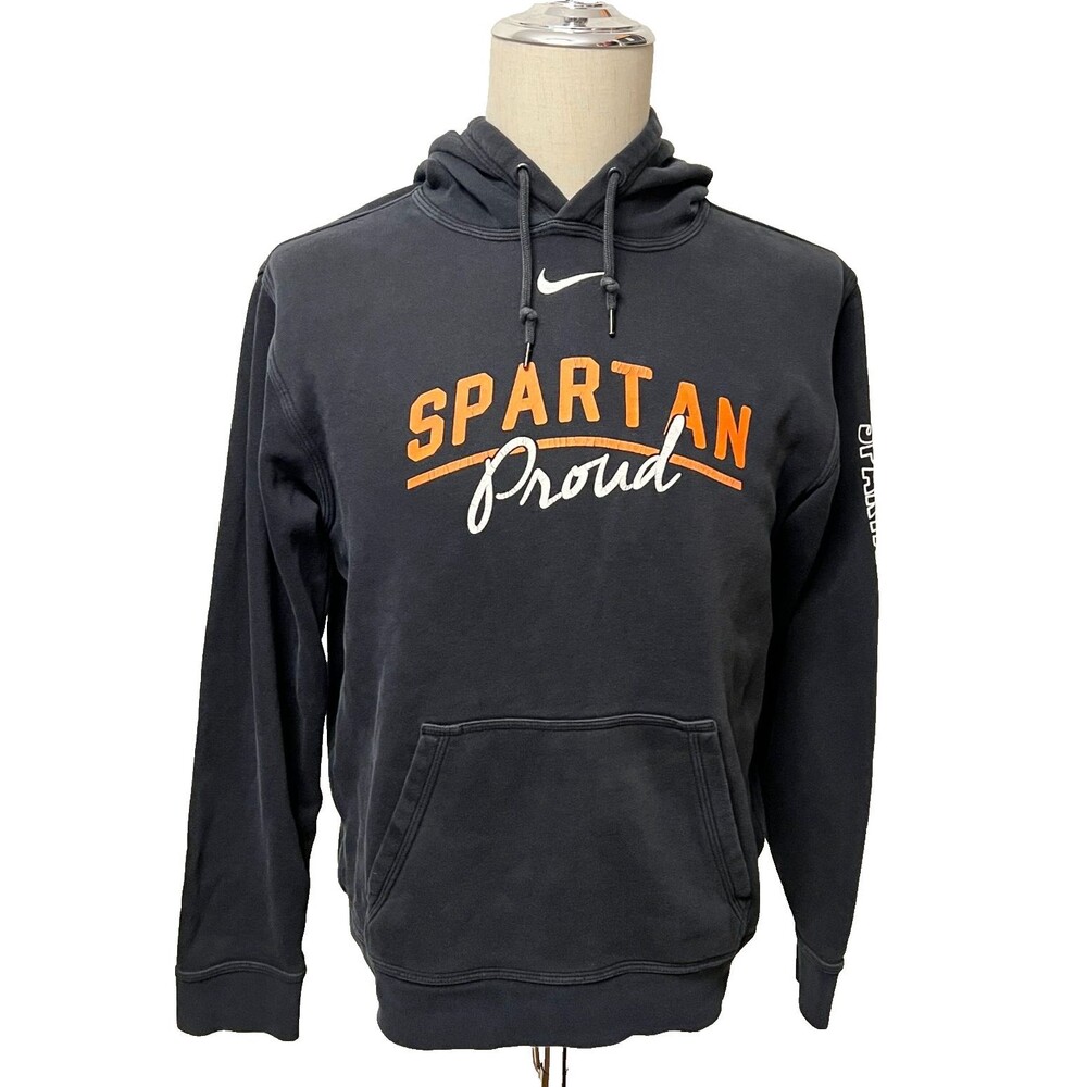 NIKE Hoodie Sweatshirt Center Swoosh Mens S SPARTANS Proud Pullover Black Orange